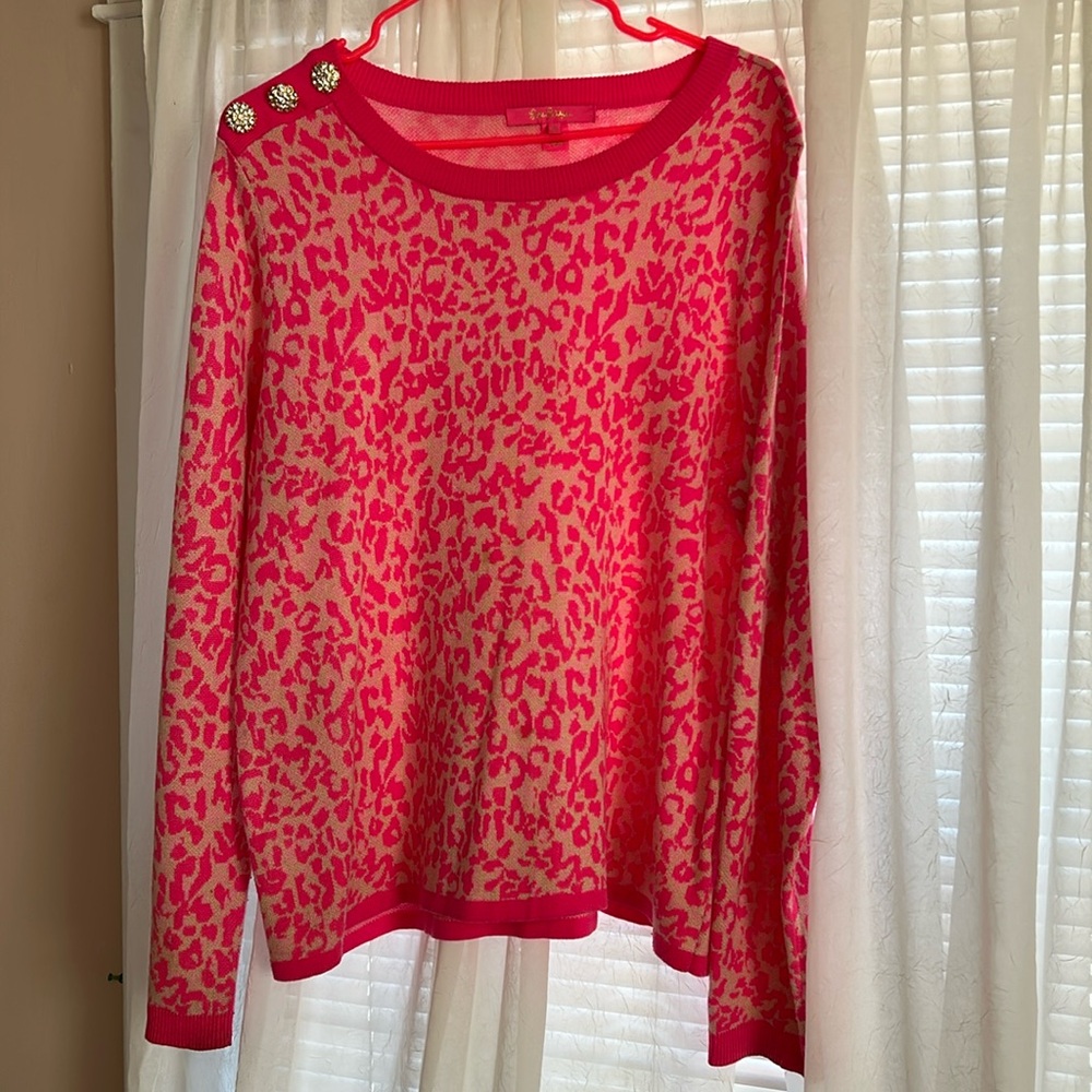 Lilly Pulitzer Pink Leopard Print Sweater XL